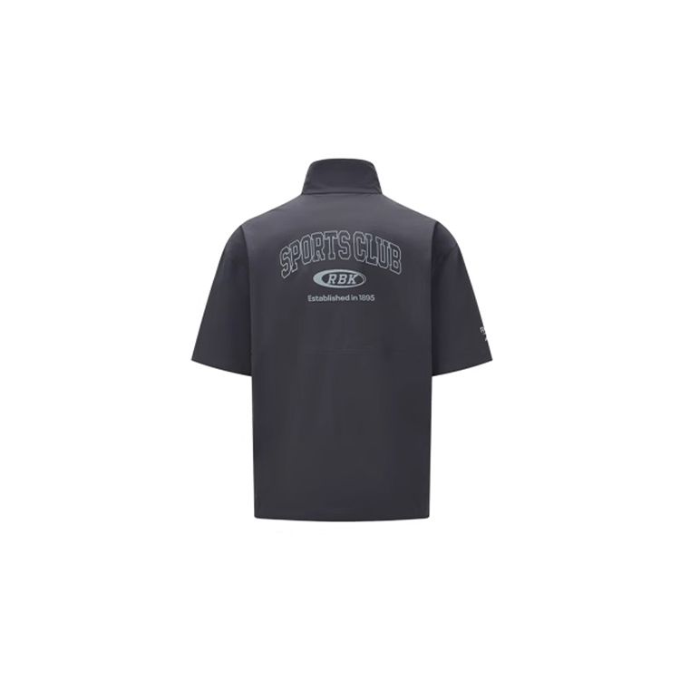 Reebok Letter Print Loose Casual Sports Stand Collar Short Sleeve T-Shirt Unisex Tops Charcoal-Black 24SRC417UGH1