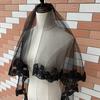 2-Tier Women Black Wedding Veil Embroidery Floral Lace Sheer Tulle Hair Accessories with Comb