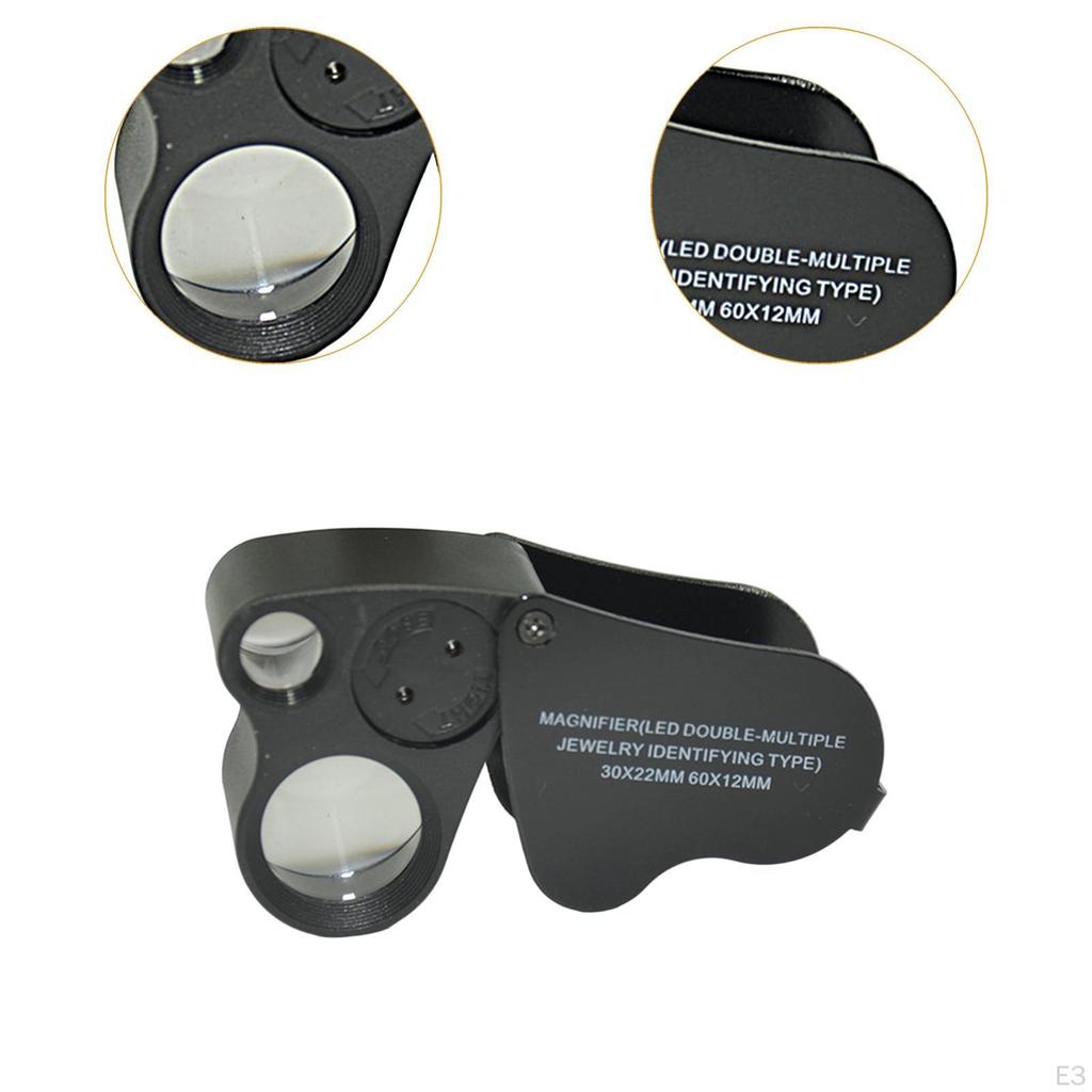 Jewelers Loupe Magnifier 2 Lens with Light Easy To Use Gift Practical Handheld Foldable 30x 60x for