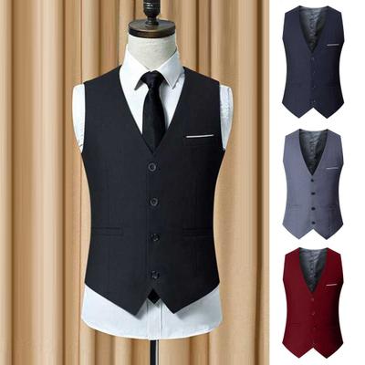 Men Suit Vest V-Neck Sleeveless Single Breasted Slim Fit Business Waistcoat Solid Color Formal Dress Waistcoat