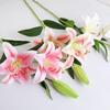 Artifical Lily Flowers with 3 Heads Full Bloom Long Stem Fake Flower Branch for Wedding Party Bouquet Home Hotel Office Decor