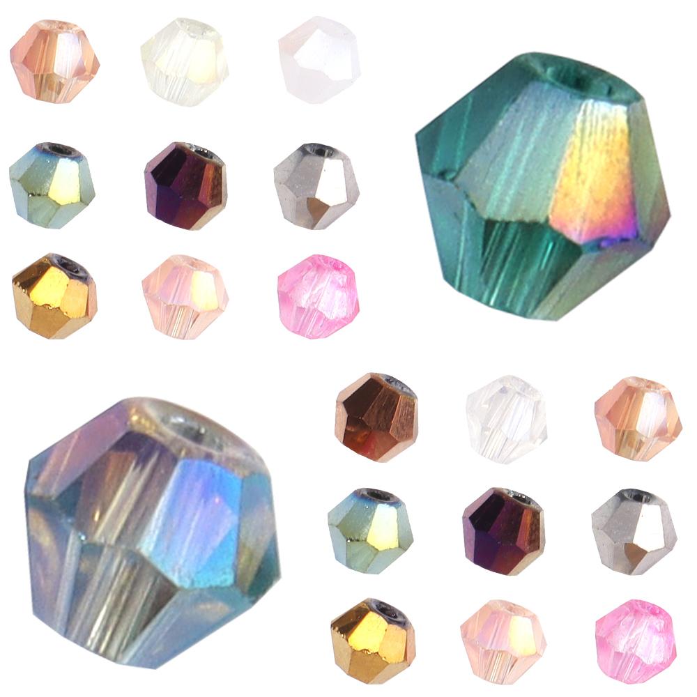 200pcs/lot 4mm Colorful Glass Crystal Beads Bicone Beads Loose Spacer Beads For Jewelry Making DIY Bracelet Necklace Accessories