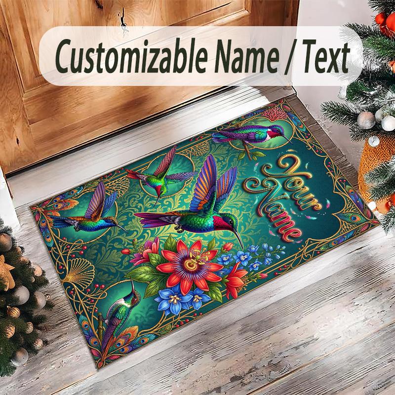 Birds Theme Crystal Velvet Floor Rug Personalized Custom Name Text Warm Carpet Home Decoration