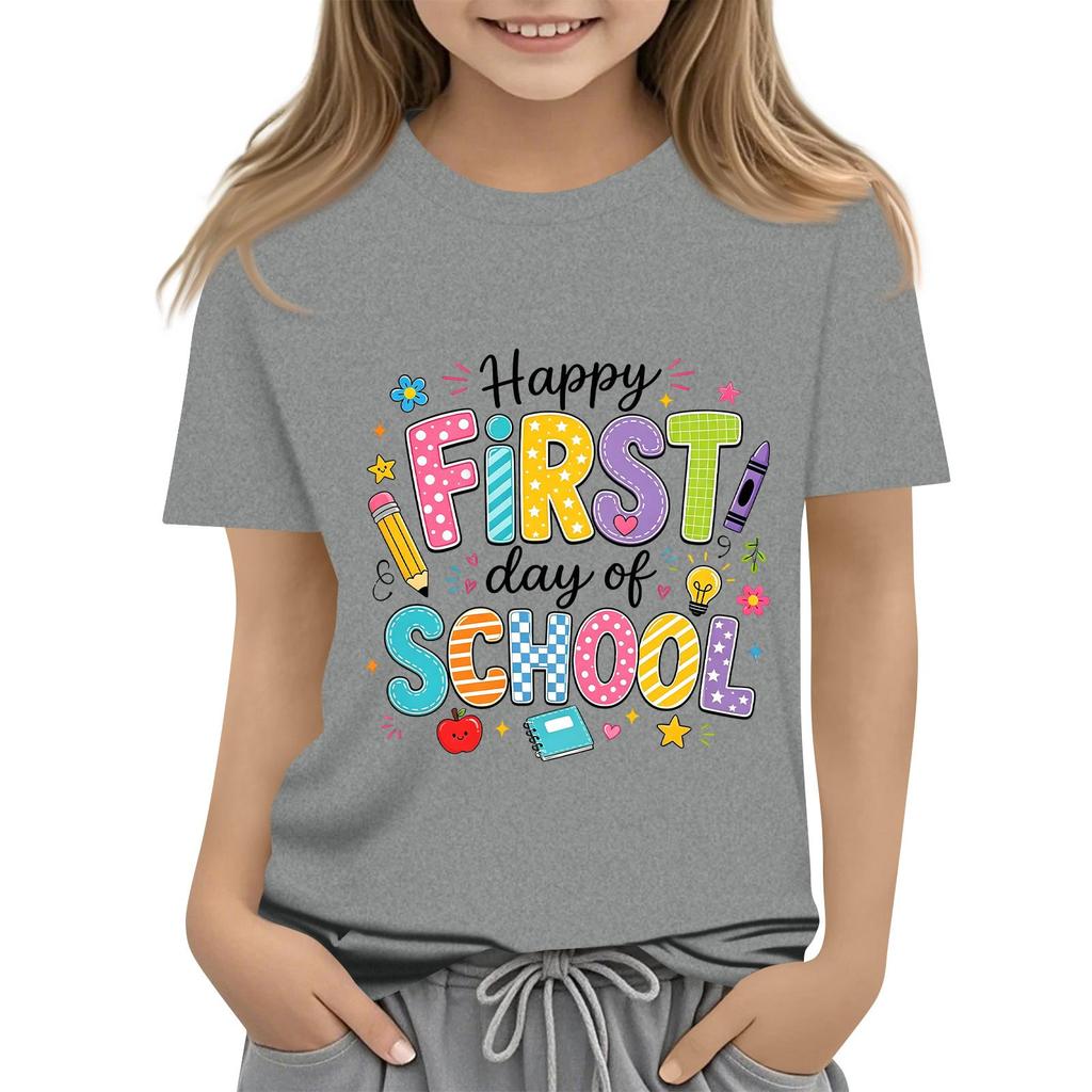 Children's Casual and Fashionable Round-Neck Printed Short-Sleeve Top for Back-to-School