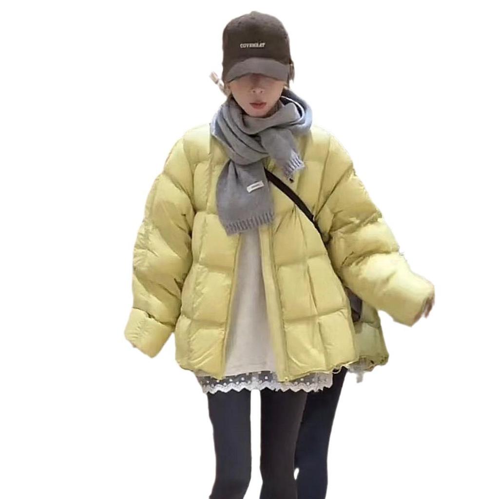 2024 Women's Fashionable Plaid Down Jacket - Casual Round Neck, Loose Fit, Warm Winter Coat