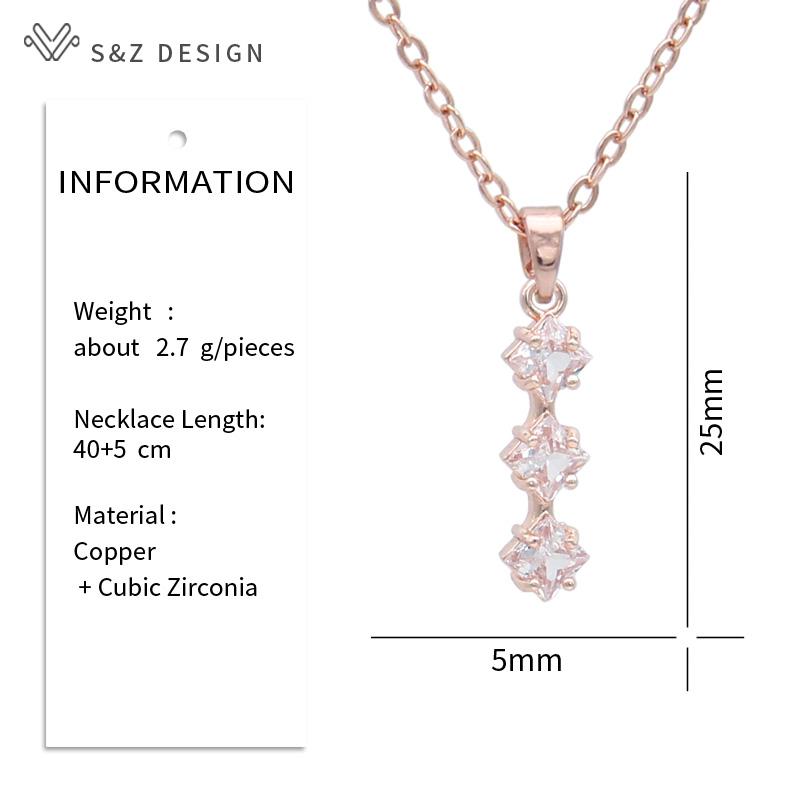 Moderne Roségold Farbe Quadratischer Zirkonia Anhänger Halskette Für Frauen Hochzeit Party Schmuck Geschenk