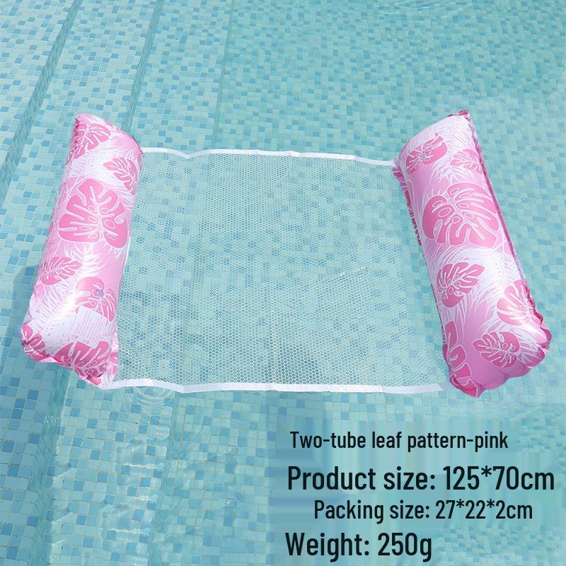 Portable Foldable PVC Striped Water Lounge Chair with Hanging Net - Single Inflatable Floating Bed
