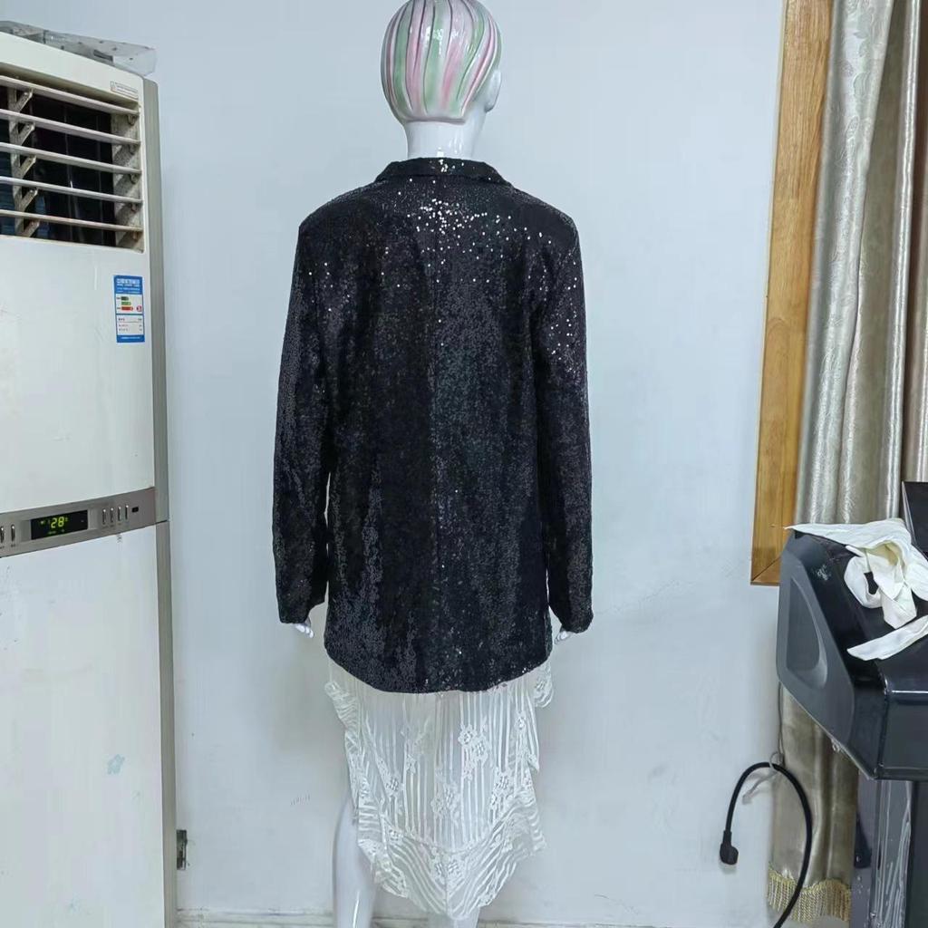 Damen Mehrfarbig Pailletten Langarm Mode Blazer 2025