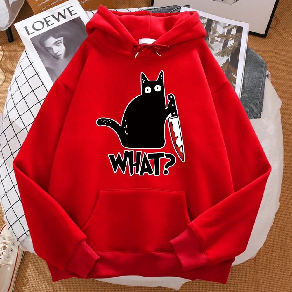 That Cute Little Black Cat Is Holding a High-quality Casual Hoodie with Knife Pattern Printed Men's Hoodie