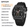 SANDA Men's Steel Band Dual Display Watch with Multi-Time Zone, Night Glow, and Waterproof Features