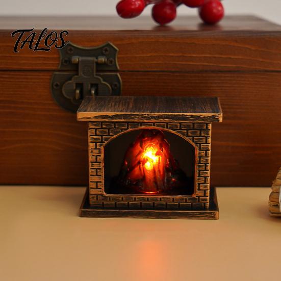 Mini Model House Furnishings Retro Simulated Fireplace Night Light, LED Flickering Flame Lamp, Cozy Atmosphere Miniature Scenes Accessories Lights for