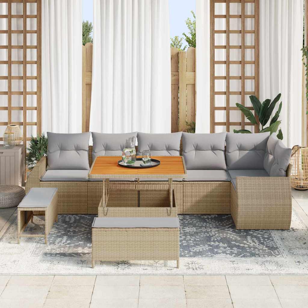 Garden Sofa Set 9 pcs Beige Poly Rattan