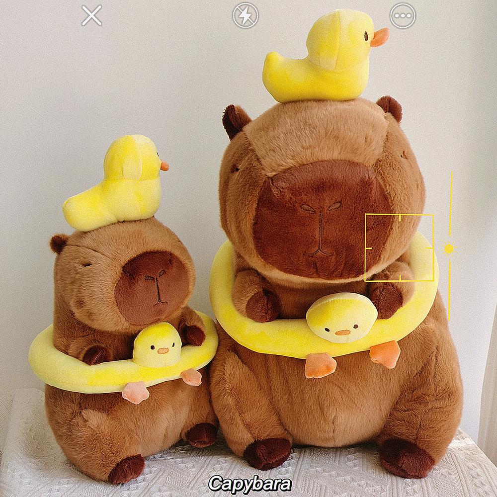 40-60Cm Large Capybara Plush Toy Cute Capibara With Duck Swim Ring Kawaii Stuffed Animal Soft Toy Birthday Xmas Gift