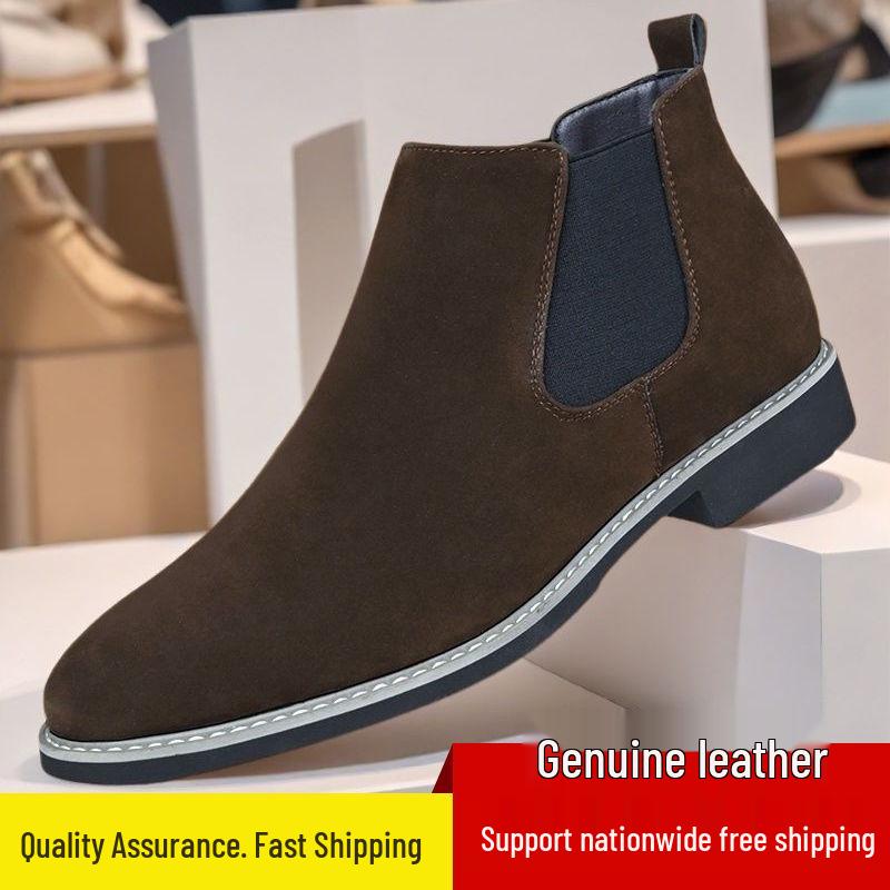 

Мужские кожаные ботинки челси большого размера с высоким голенищем - Осенне-зимний повседневный универсальный стиль 39 хаки