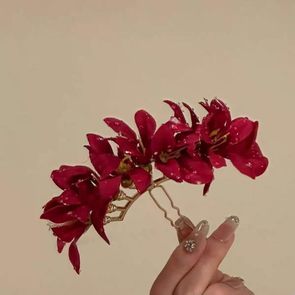 Large Chinese Style Side Clip Fairy Bride Hair Accessories Headdress Flower Hair Stick  Female