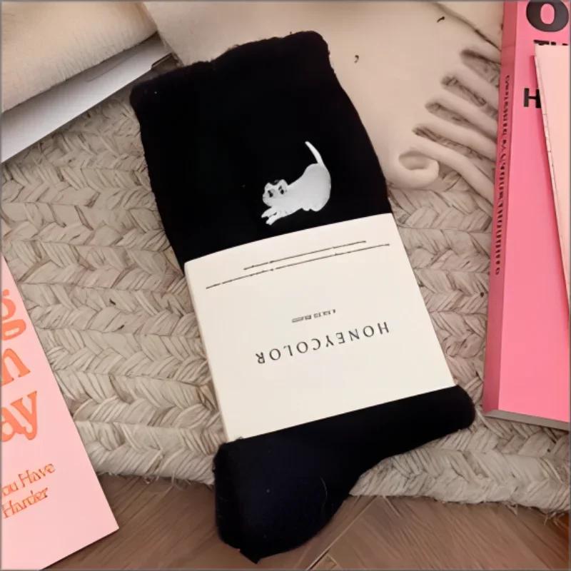 3pairs Cute Cat Mink Fleece Soft Socks for Women Winter Warm Thicken Coral Plush Socks Thermal Snow Home Sleep Floor Kawaii Sock