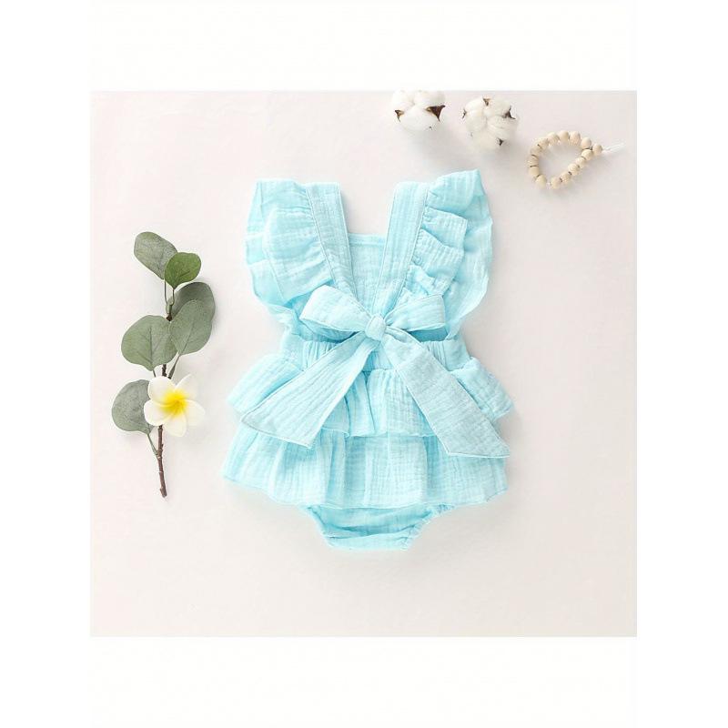 European & American Baby Ruffle Sleeveless Romper, Solid Color, Backless Design (2025 Edition)