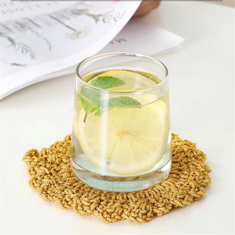 Floral Golden Thread Non-Stick Dish Cloth | Korean-Style Scrubber & Hand-Crocheted Coaster