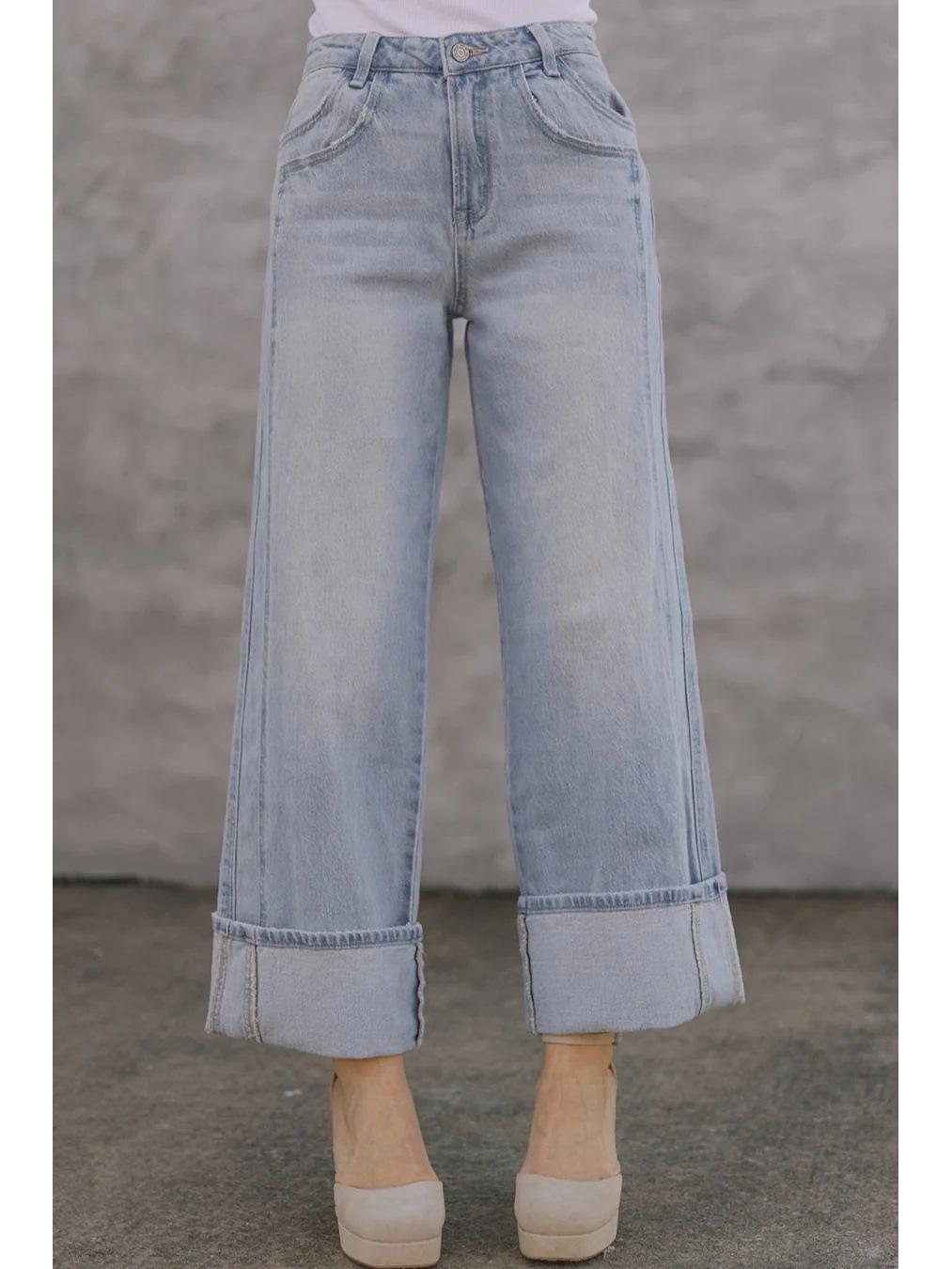 

2025 Casual Loose Mid-Waist Straight Leg Women s Washed Jeans 8931 for Cross-Border E-commerce in Europe and America. Medium светло-синий