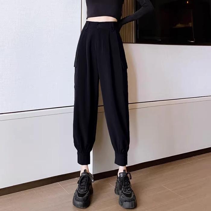 

Тонкие летние женские брюки-джоггеры в корейском стиле - Повседневные, свободные, зауженные брюки-гаремы морковного кроя для студенток Medium чёрный