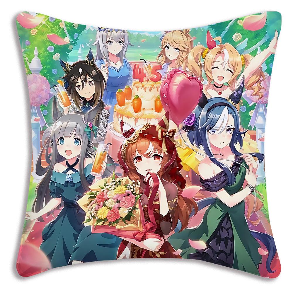 Anime Uma M-Musume Pretty Derby Pillow Covers Cartoon Sofa Decorative Home Double-sided Printing Short Plush Cute Cushion Cover