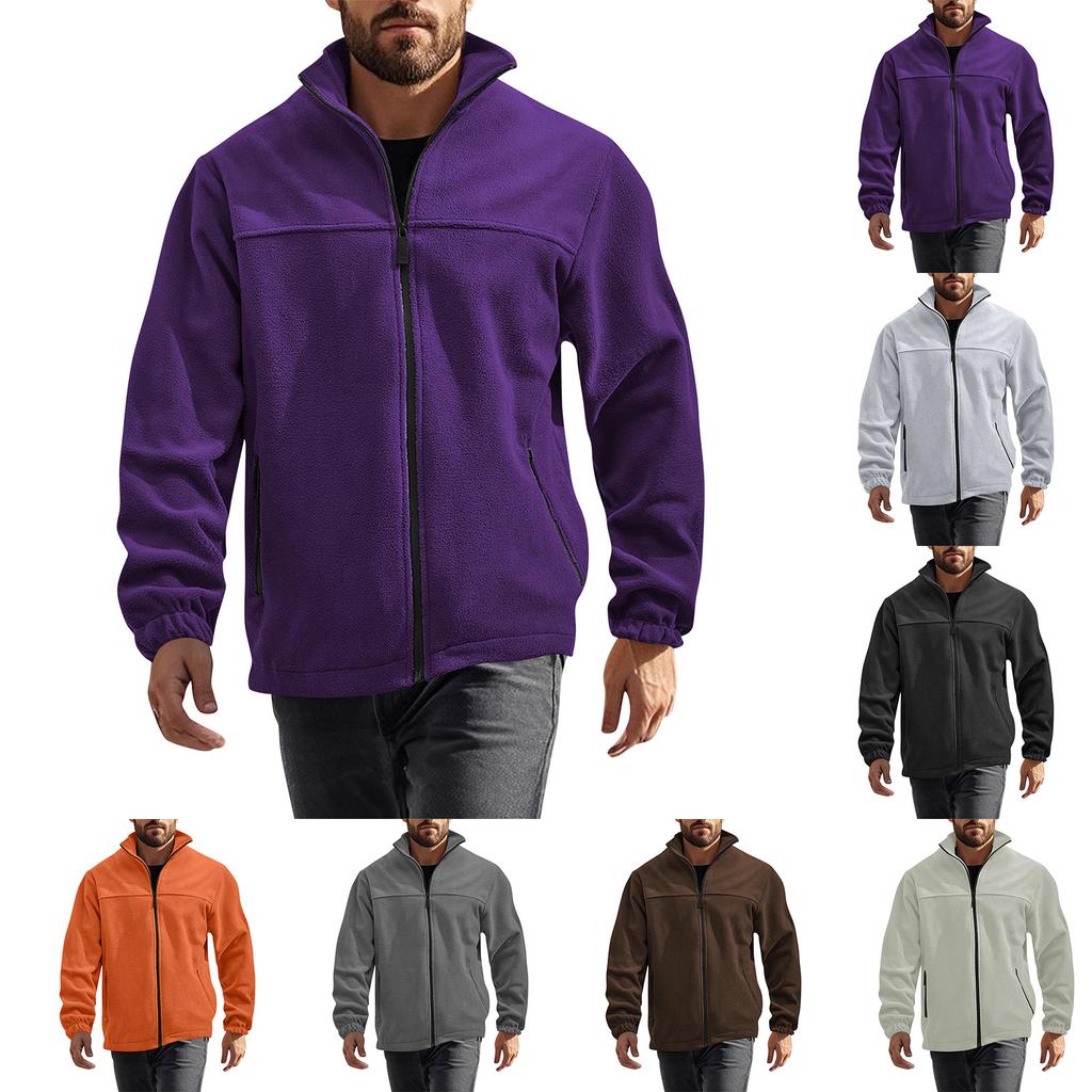 Men's Color Outdoor Zipper Stand Collar Jacket Casual Sports Plush Jacket