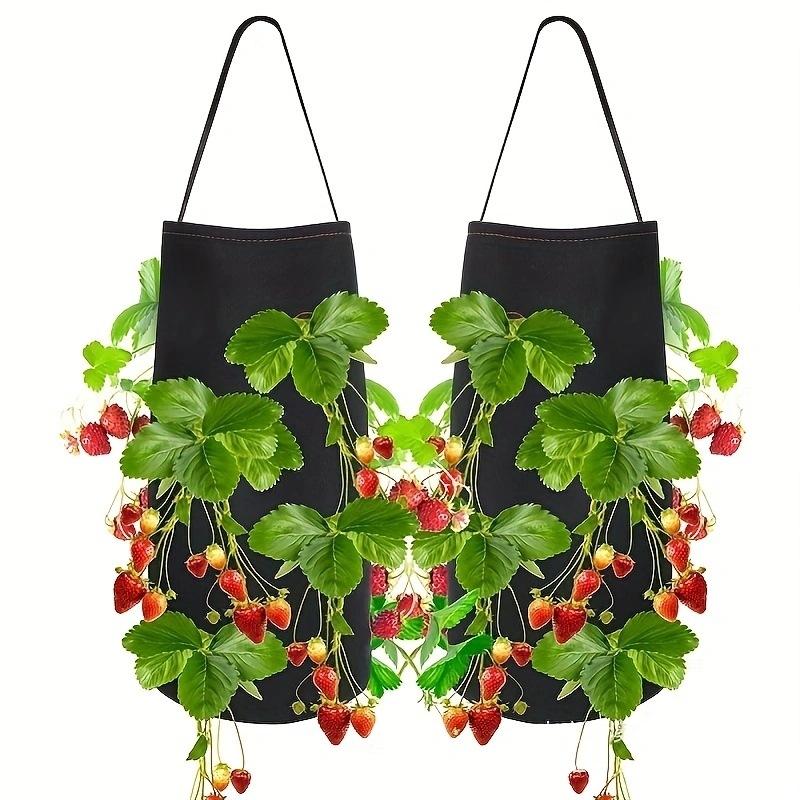 3pcs Hanging Strawberry Grow Bag, Breathable Felt Multi-hole Seedling Pot, Balcony Vegetable Planting Container