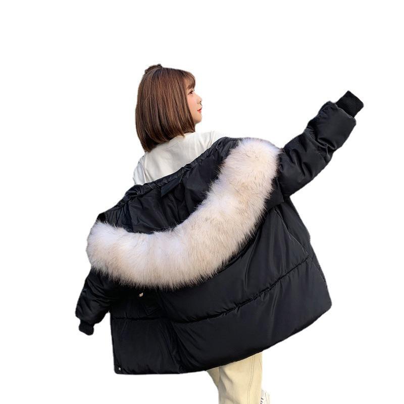 2025 Fall/Winter New Down Padded Jacket Girls' College Style Student Big Fur Collar Loose Cotton Jacket