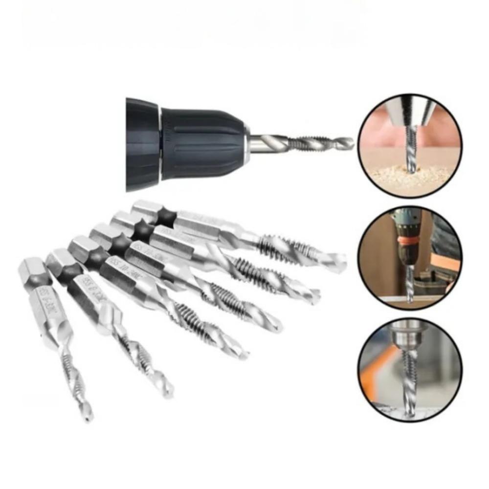 6Pcs/Box Hex Shank Hss Screw Thread Metric Tap Drill Bits Screw Machine  Compound Tap M3 M4 M5 M6 M8 M10 For Carpenter Tools