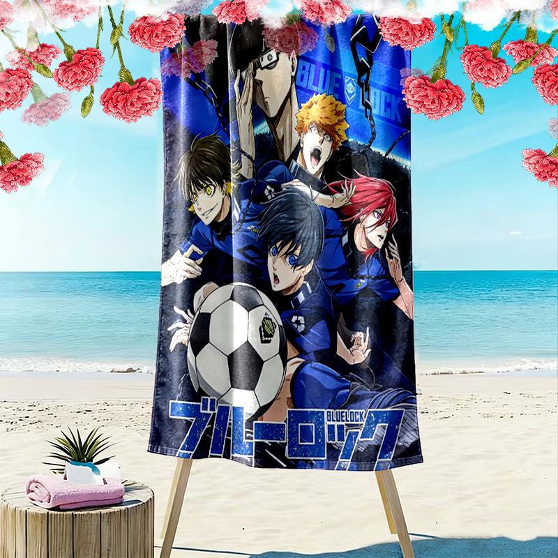 Blue Lock Print Beach Towel, Large Soft Quick Dry Towel for Beach Camping Swimming