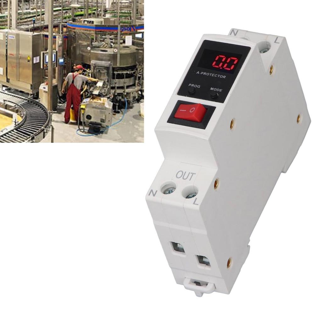 Self Recovery Over Current Protector Digital Display Automatic Reset DIN Rail AC185V-300V 16A