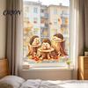 Cute Animal Window Art Little Hedgehog Tree Stump Static Sticker, Watercolor Decorative Thanksgiving Decorations Decal, Reusable PVC Cling for Autumn