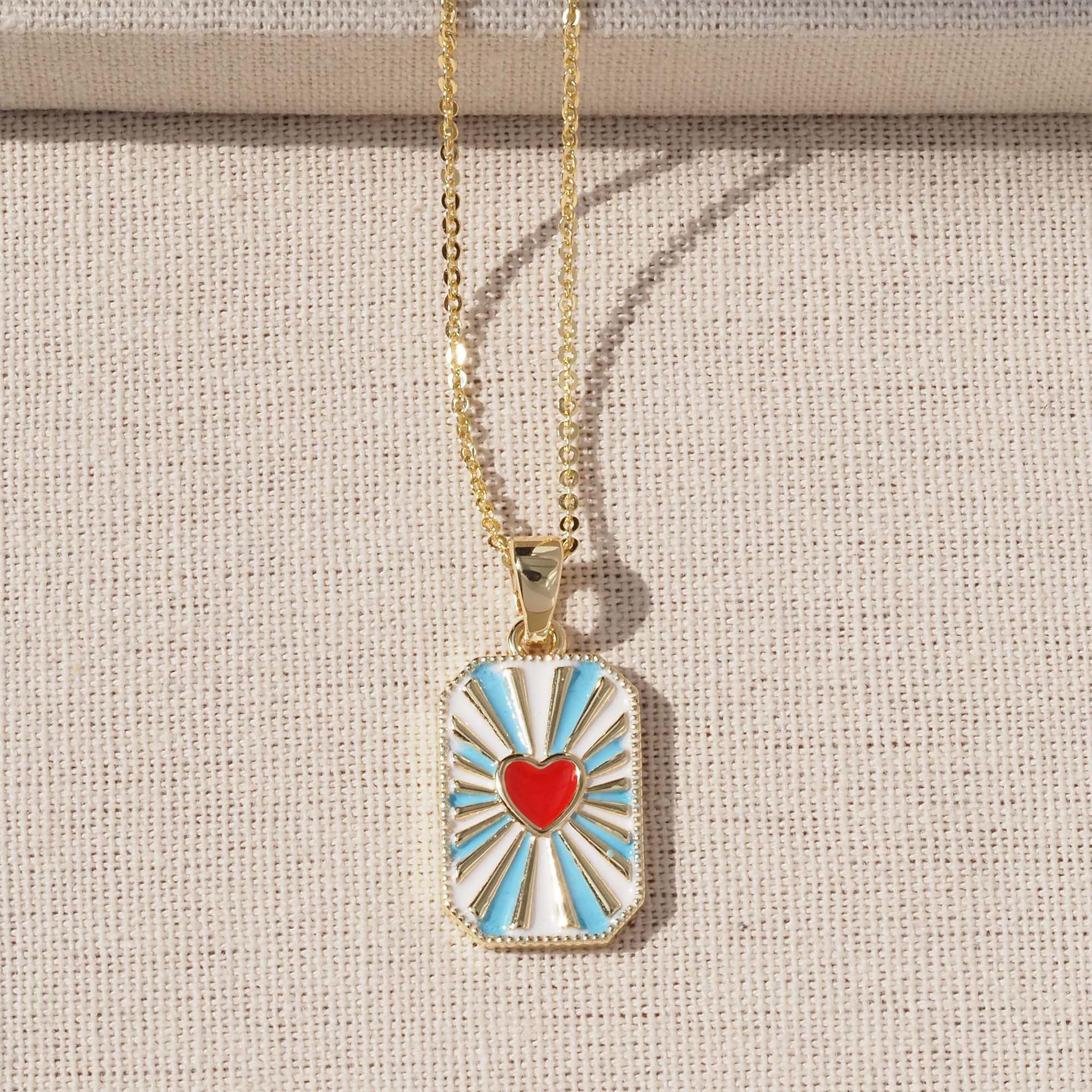 Яркий эмалевый кулон-сердце с картой Таро на позолоченной цепочке для ключиц Pendant Only (No Chain)