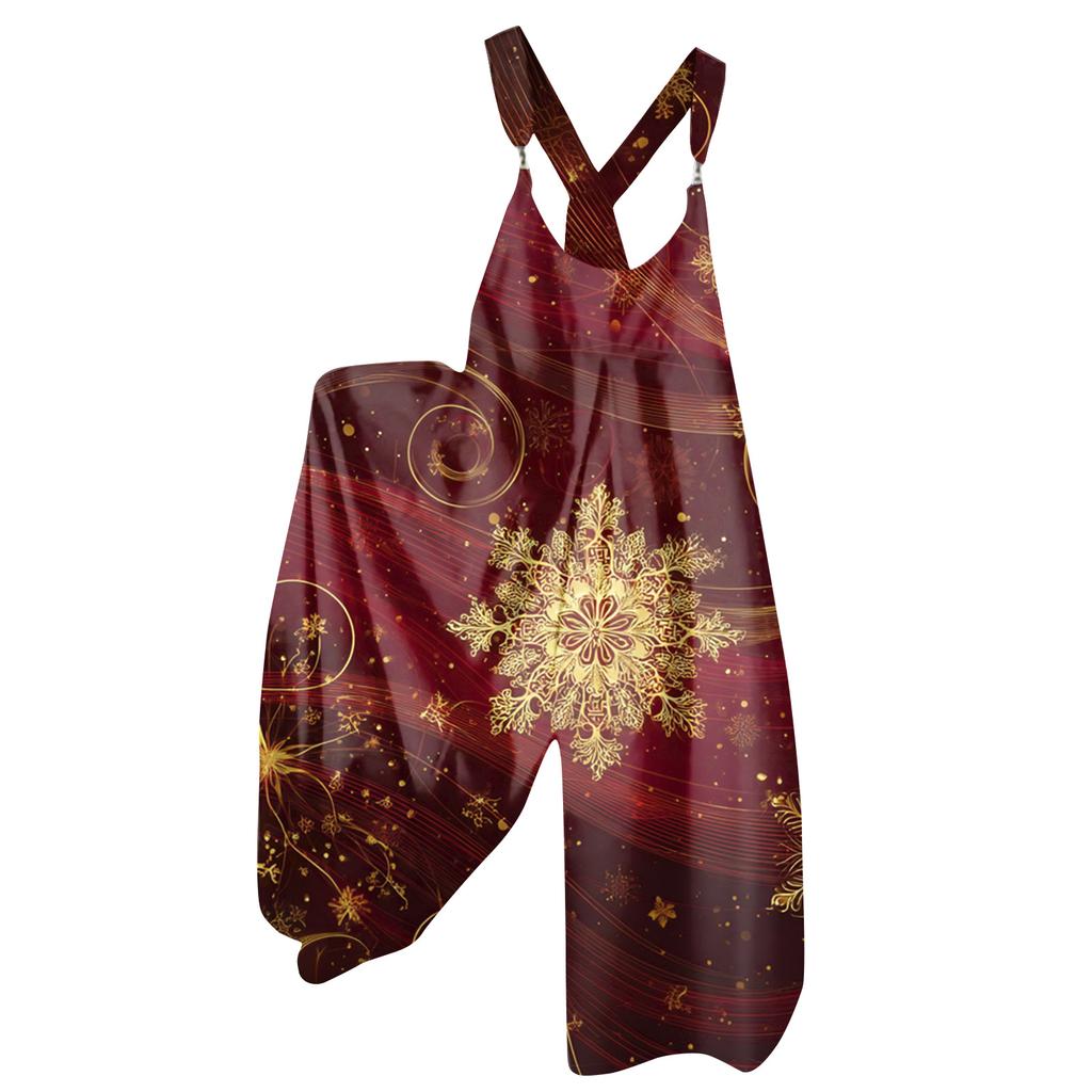 Women's Summer Overalls Floral Print Vintage Jumpsuit (Non-Adjustable Straps)