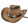 Gem Western Cowboy Straw Hat Seaside Sunscreen Sun Hat Ethnic Breathable Hand Woven Beach Hat