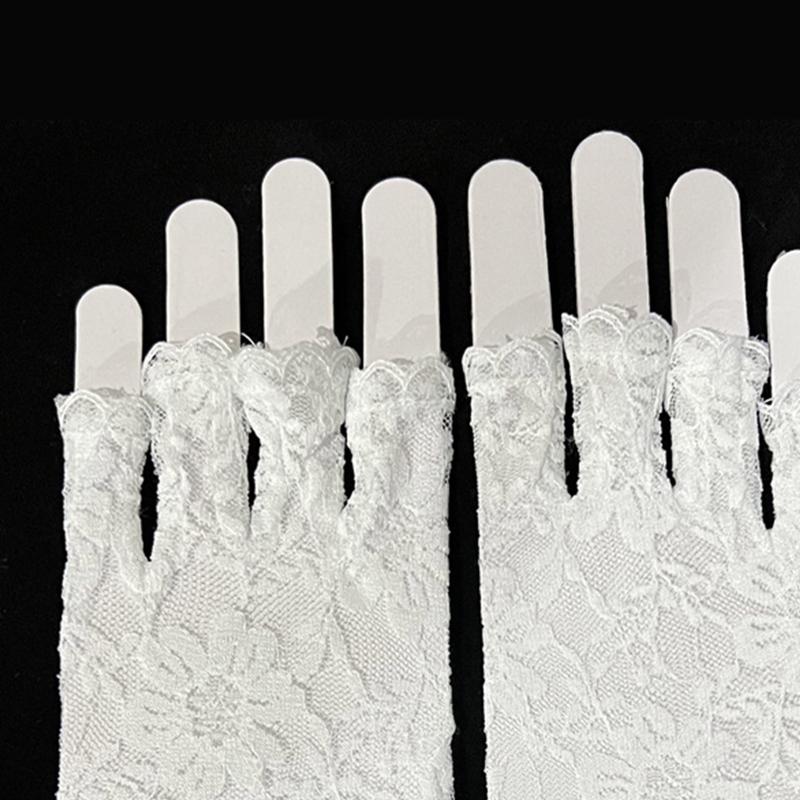 Women Bride Short Gloves Nightclub Hollow Out Lace Gloves Dancing Party Half Finger Gloves Pleated Cuff Decor Mitten