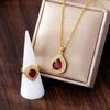 24K Gold Au999 Zircon-Inlaid Water Drop Necklace & Ring Set Women - Premium Pure Gold, Secure Zircon, Suitable For Daily