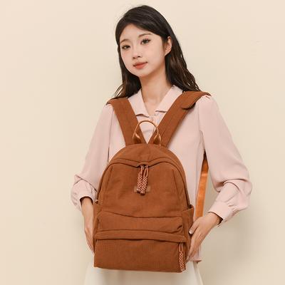 Solid Color Backpack Women's Corduroy Backpack Student Schoolbag