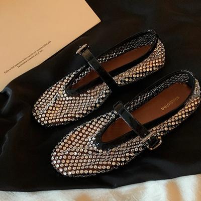 Gebroken droomglas~ Sprankelende strass gesp met één woord met ondiepe mond Mary Jane enkellaagse schoenen dames zomer nieuwe modellen