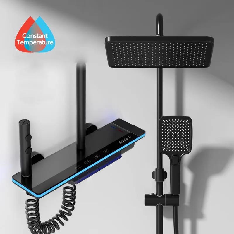 

Душевая система для ванной комнаты с подсветкой, закаленное стекло, клавиши пианино, умный цифровой дисплей, термостат, смеситель для душа, полный комплект