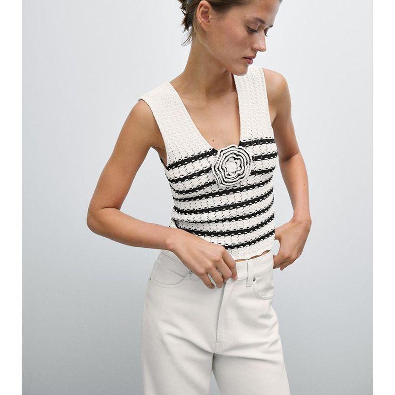 MD Spring/Summer New Women's Clothing Holiday Woven Female Style Flowers Knitting V-neck Strap Tank Top Sleeveless T-shirt 5703531