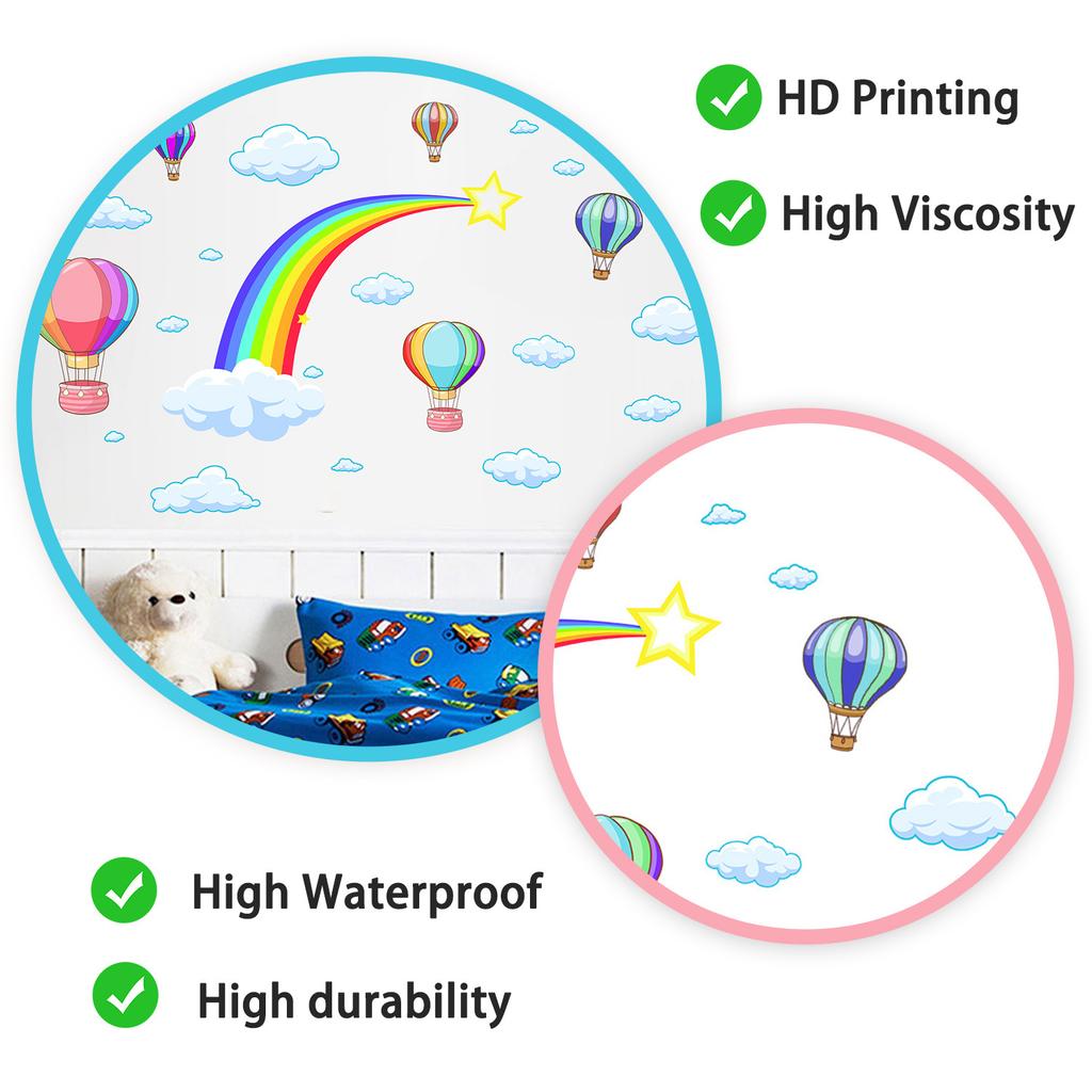 Rainbow Cloud Hot Air Balloon Wall Sticker Creative Decal for Living Room Bedroom Nursery Kids Room Wall Decor