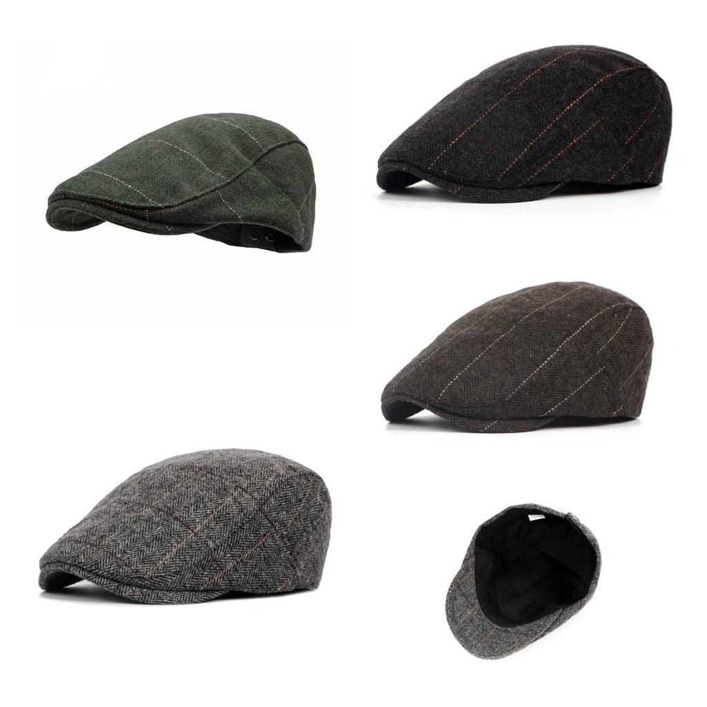 Beret Checkered Duckbill Retro Hat Vintage Men Woollen Cap Accessory Gift Adult