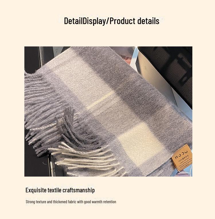 Timeless British Plaid Scarf: Classic Australian Wool for Winter - Women's Gray & White Retro Neckwear