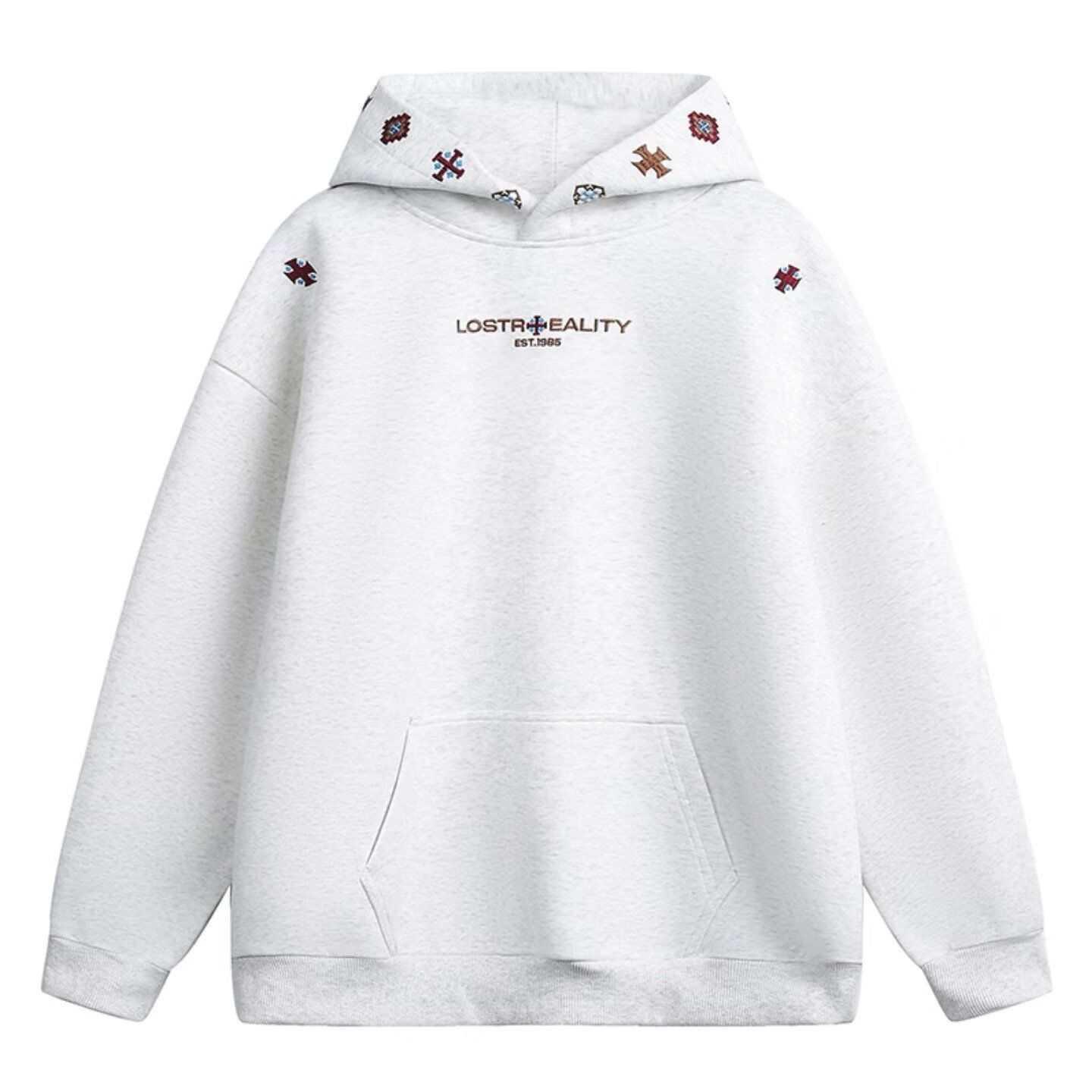 Men s Heavyweight Ethnic Embroidered Textured Hoodie - Retro American Silhouette for Autumn. Extra Large серый/белый