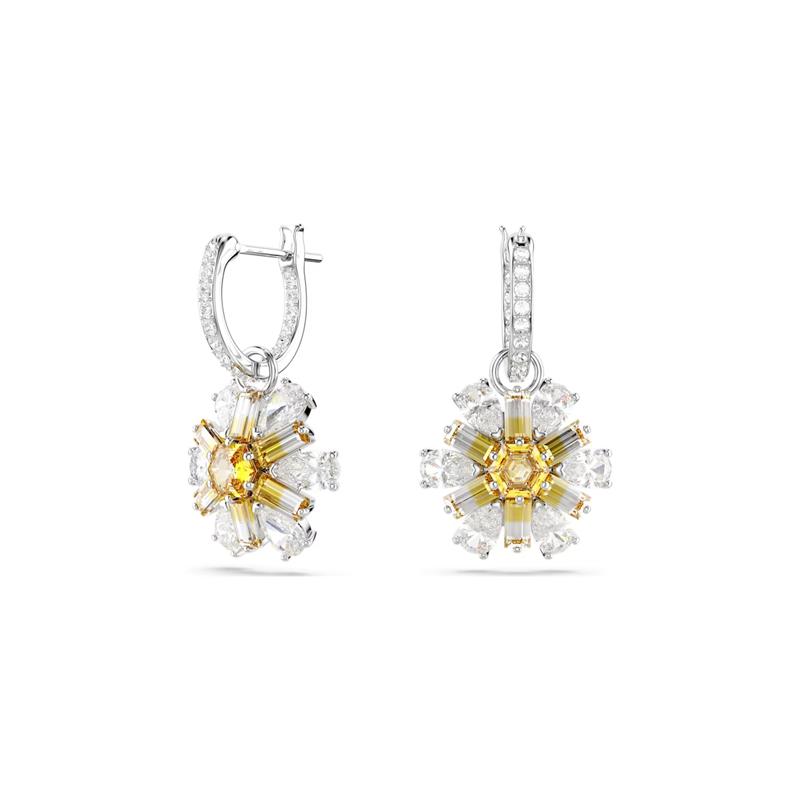 Swarovski Idyllia Flower Drop Shape Cubic Zirconia Rhodium Plated Crystal Earrings Women s Silver 5683243