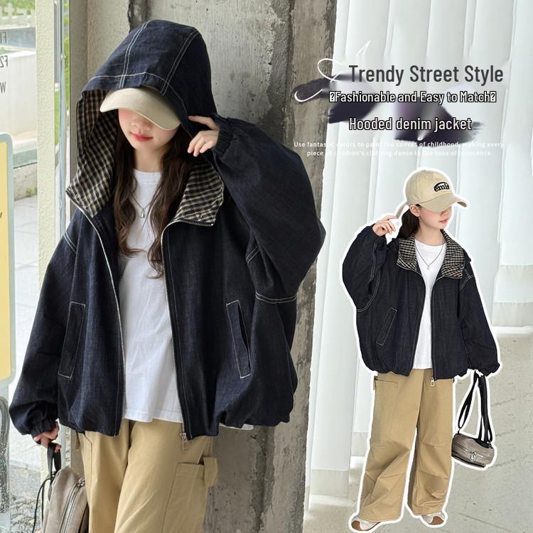

Autumn Hooded Denim Jacket for Girls - 2025 Fashion 140 cm