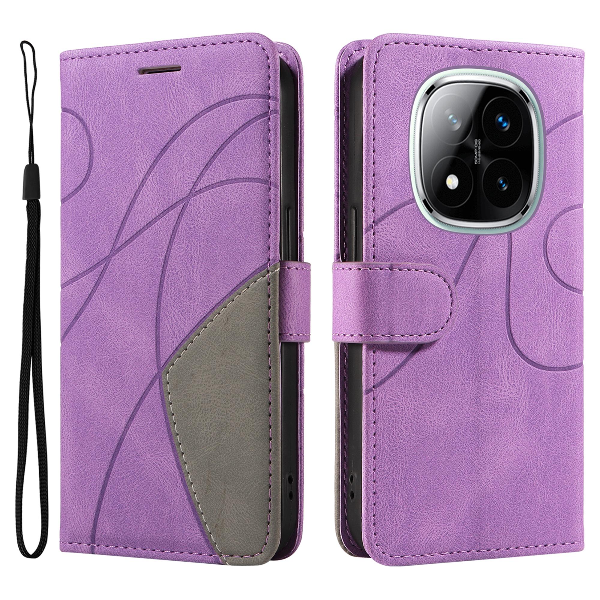

For Xiaomi Redmi Note 14 Pro+ 5G/Note 14 Pro 5G/Poco X7 5G Leather Case Wallet Stand Color Splicing Phone Cover Light Purple