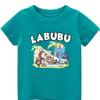 2025 Popular Children's T-shirt Beach Vacation LABUBU Printed Cartoon Style Round Neck Short Sleeved Cute and Versatile Girl's Top