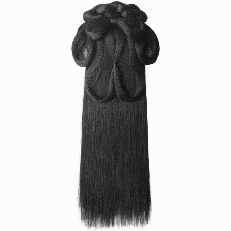 Wei Jin Headdress & Hanfu Costume Wig Set: Includes Warring States Robe, Hair Bun, Ma Mian Skirt, and Hair Accessories.